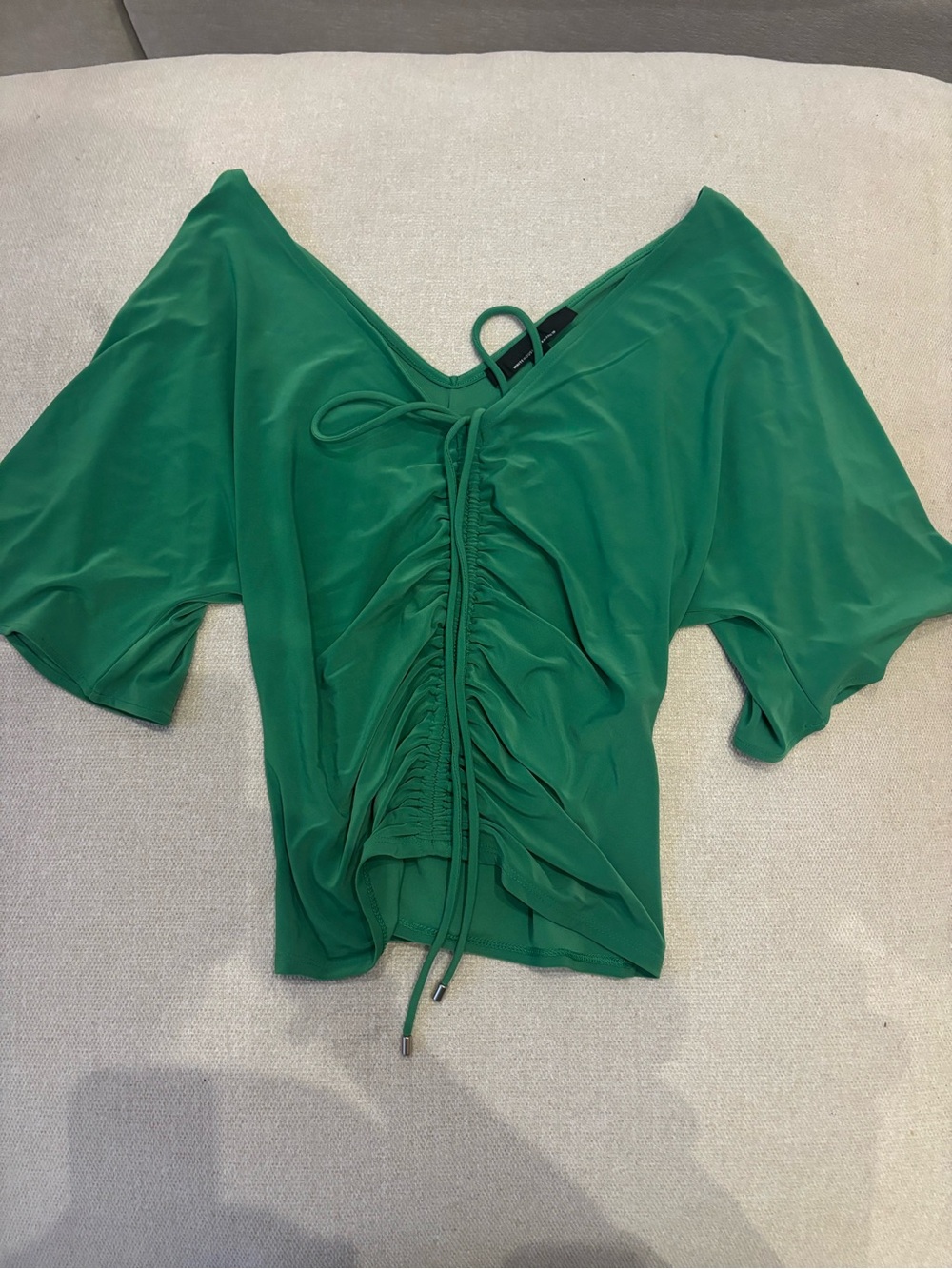 White House Black Market Green Ruched V-Neck Top